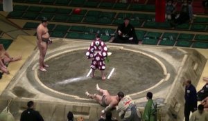 Un sumo mis complètement KO dès le début d'un combat