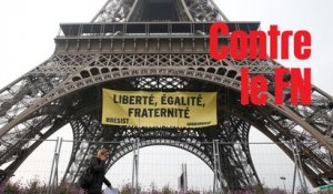 Sur la tour Eiffel, Greenpeace s'engage contre le FN