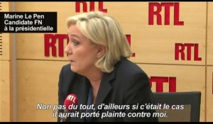 Le Pen ne se sent "pas du tout" visée par la plainte de Macron