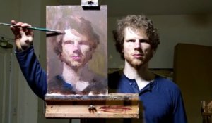 Ewan McClure peint son auto-portrait  sans regarder la toile
