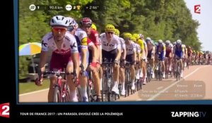 Tour de France 2017 : Un parasol envolé crée la panique dans le peloton (vidéo)
