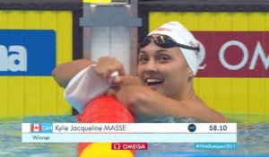 Natation: Championnat du monde - Kylie Masse s'impose sur le 100m avec un record du monde !