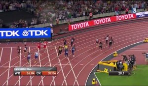 Mondiaux d'athlétisme : foudroyé par une blessure dans le relais 4x100 m, Usain Bolt ne termine pas sa dernière course