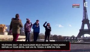 Téléthon 2017 : L'incroyable exploit d'un slackliner à plus de 60 mètres du sol (vidéo)