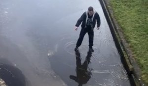 Il traverse la route... et tombe à travers la glace dans une rivière !