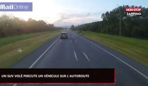 Un SUV volé fonce dans une voiture sur l’autoroute, les images chocs (Vidéo)