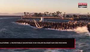 Californie : L’incroyable sauvetage d’un voilier bloqué sur les rochers d’un port (Vidéo)