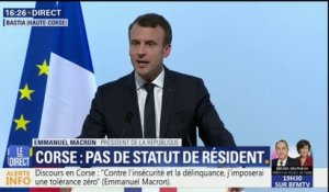 Corse: "La mise en oeuvre d'un statut de résident n'est pas la bonne réponse", dit Macron