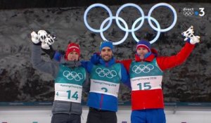 JO 2018 : Biathlon - Mass start hommes : Cérémonie des fleurs