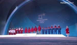 JO 2018 : Ski alpin - Equipes mixtes. Cérémonie de remise des médailles