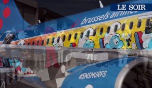 Présentation de l'avion Schtroumpf de la Brussels Airlines