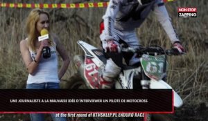 Pologne : Une journaliste a la mauvaise idée d’interviewer un pilote de motocross (Vidéo)