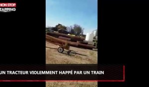 Un tracteur bloqué sur une voie ferrée se fait violemment happer par un train (vidéo)