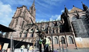 Strasbourg: un squelette de mammouth dressé devant la cathédrale