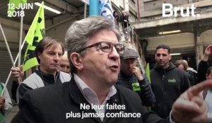 Jean-Luc Mélenchon prend la parole devant les cheminots à Paris