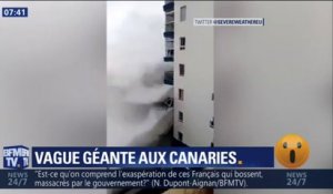 Aux Canaries, une gigantesque vague s'écrase contre un immeuble