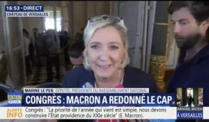 Macron devant le Congrès: "Si les Français ont aimé l'année dernière, ils vont adorer l'année prochaine", analyse Marine Le Pen