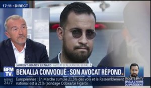 Audition de Benalla au Sénat: "Il prévoit d'y aller, convoqué sous la menace. Et pour ne pas devoir comparaître avec des menottes aux poignets", explique son avocat.