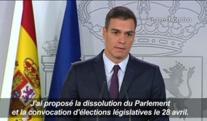 Espagne: Sanchez convoque des élections législatives le 28 avril