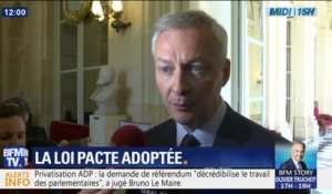 Bruno Le Maire "très heureux" de l'adoption de la loi Pacte et du projet de privatisation d'ADP
