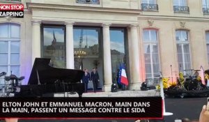 Elton John et Emmanuel Macron, main dans la main, passent un message contre le Sida (vidéo)