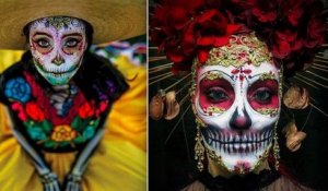 Ces maquillages et costumes arborés par des Mexicains, à l'occasion du « Jour des morts », sont aussi effrayants que sublimes