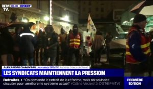 Des manifestants bloquent un dépôt de bus de la gare d'Asnières-Gennevilliers contre la réforme des retraites