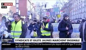 Grève Jour 31 - Manifestation en cours à Paris avec des syndicats et des Gilets Jaunes