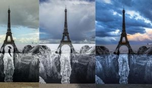 Avec cet incroyable trompe-l'œil, l'artiste JR donne à la Tour Eiffel une allure vertigineuse