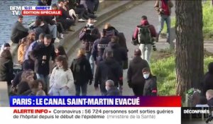 Les policiers délogent les personnes qui se sont réunies au canal Saint-Martin à Paris