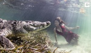 Cette mannequin nage avec un crocodile : séance photo à haut risque