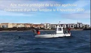 LE CAP D'AGDE - Rochelongue : enlèvement d'un filet fantôme dans l'Aire marine protégée