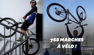 Aurélien Fontenoy a grimpé une tour de La Défense... à vélo !