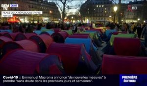 La place de la République à Paris de nouveau transformée en camp pour éxilés