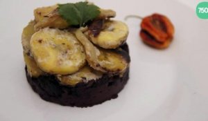 Boudin noir, banane plantain au lait de coco