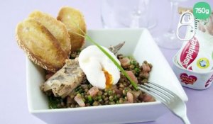 Salade de lentilles, maquereaux et œuf poché