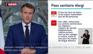 Emmanuel Macron : «Dès le 21 juillet, le pass sanitaire sera étendu aux lieux de loisir et de culture»
