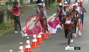 JO : le mauvais geste du Français Morhad Amdouni qui prive volontairement les concurrents d'un ravitaillement au marathon