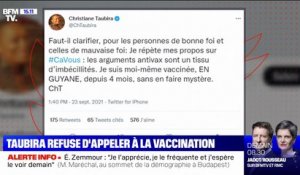 Christiane Taubira refuse d'appeler à la vaccination mais précise que "les arguments antivax sont un tissu d'imbécillités"