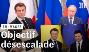 A Moscou et Kiev, Emmanuel Macron prône « la désescalade »