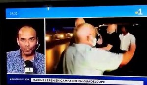 Les images de Marine Le Pen violement bousculée en Guadeloupe en pleine émission et évacuée par ses services de sécurité alors que des "militants d'extrême gauche" veulent s'en prendre à elle