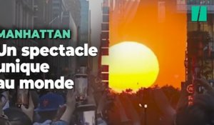 À Manhattan, le soleil s'alignant entre les gratte-ciel forme un spectacle unique