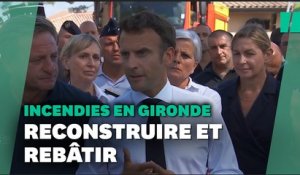 Incendies en Gironde: Macron promet "un grand chantier pour rebâtir" la forêt