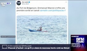 Emmanuel Macron aperçu sur un canoë au large de fort de Brégançon