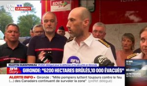 Incendie en Gironde: "L'autoroute A63 est fermée, elle est purgée pour que les pompiers soient en capacité de venir dessus", affirme la préfecture