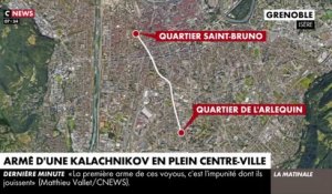 Grenoble : Les images choc d'un homme équipé d'une arme de guerre en plein centre-ville avant de prendre la fuite et d'ouvrir le feu sur des policiers