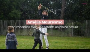 Amélie Mauresmo, en vacances avec ses enfants en pleine nature.