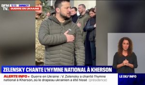 Ukraine: Volodymyr Zelensky chante l'hymne national à Kherson