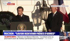 Emmanuel Macron à Joe Biden depuis la Maison Blanche: "Il nous faut savoir redevenir frères d'armes"