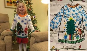 Cette mamie surprend sa petite-fille en lui tricotant un pull de Noël inspiré par son dessin